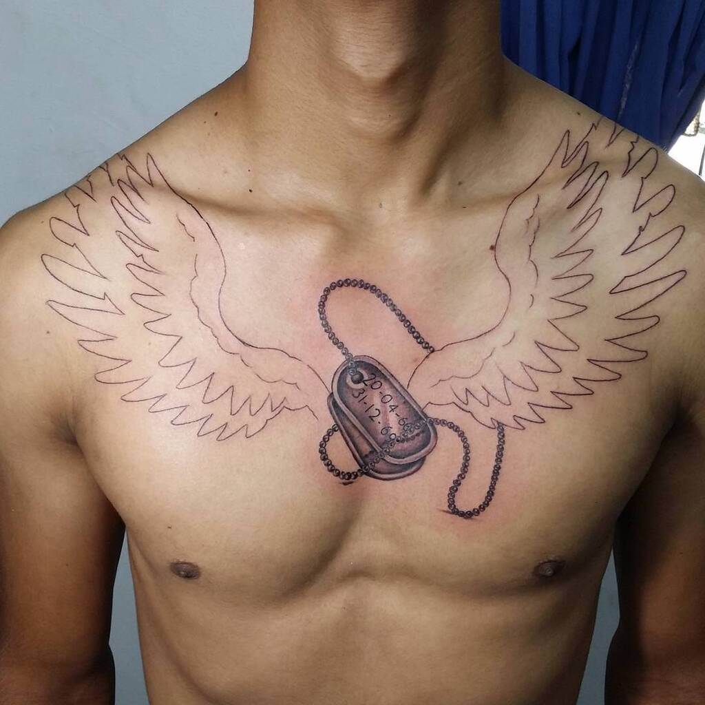 angel wings tattoo on chest