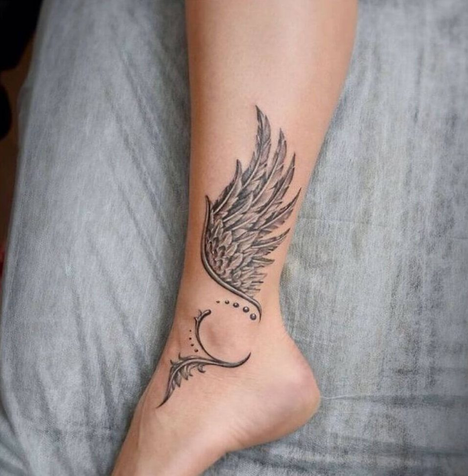 ankle angel wings tattoo