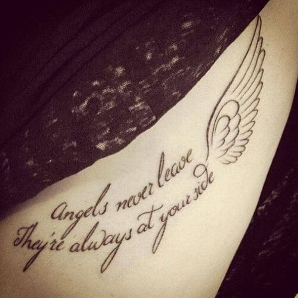 wings tattoo with text