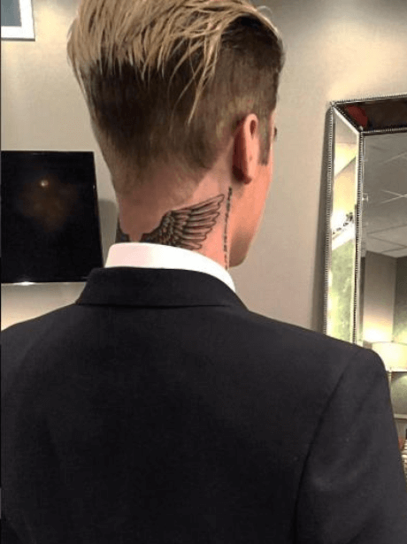 Justin Bieber with Angel Wings Tattoo