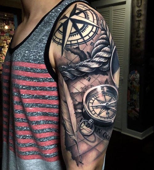 Compass Shoulder Tattoos for Men