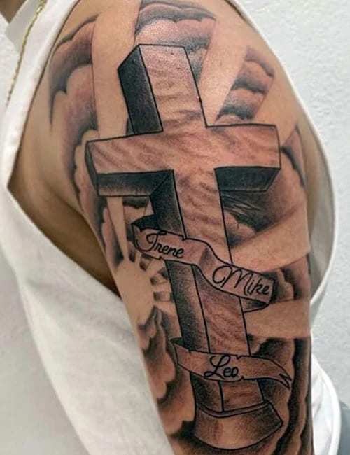 Cross Shoulder Tattoos for Men
