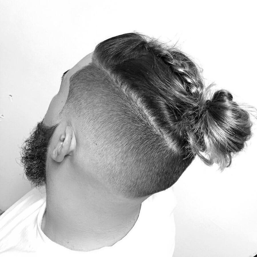 Man Bun + Undercut Fade + V-Cut Neckline