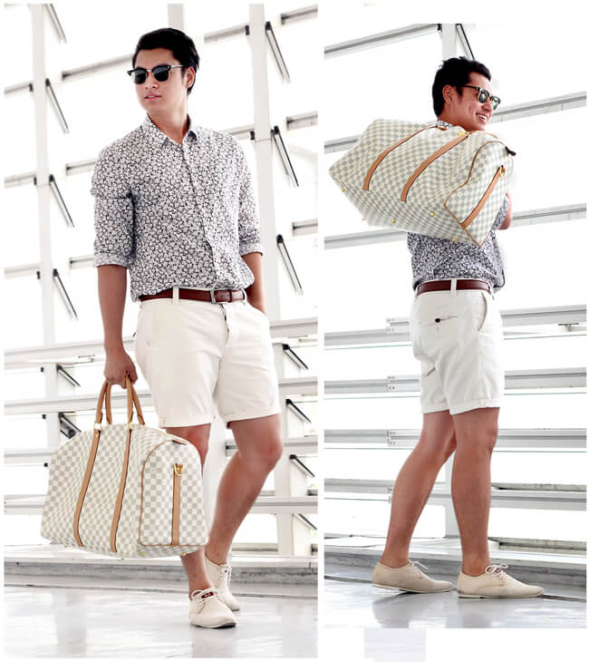 Men's Summer Style with white short and floral print shirt with carrying bag