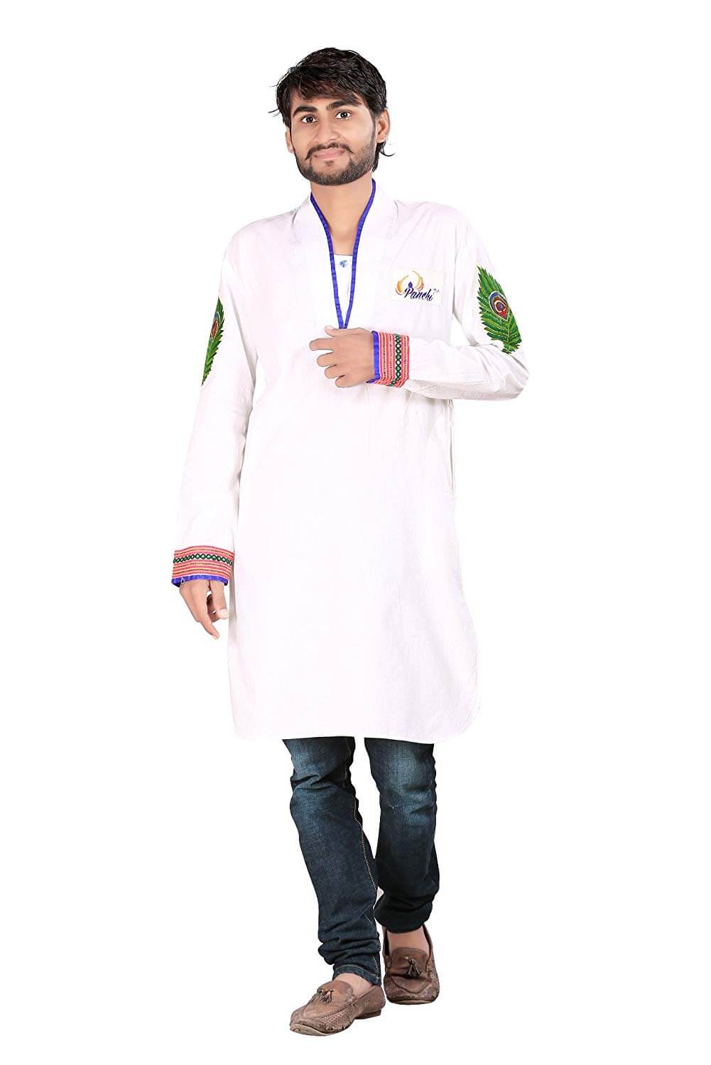 man wearing a white Kurta and jeans