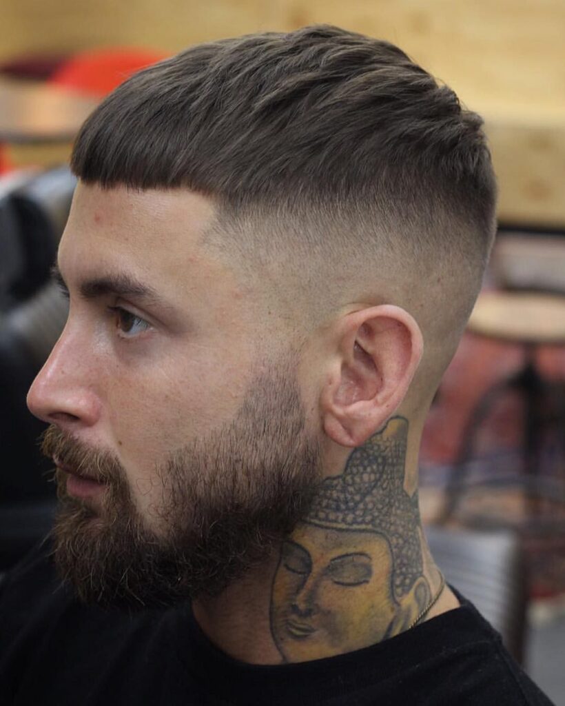 Skin Fade with Blunt Fringe Men Hairstyles For Straight Hair