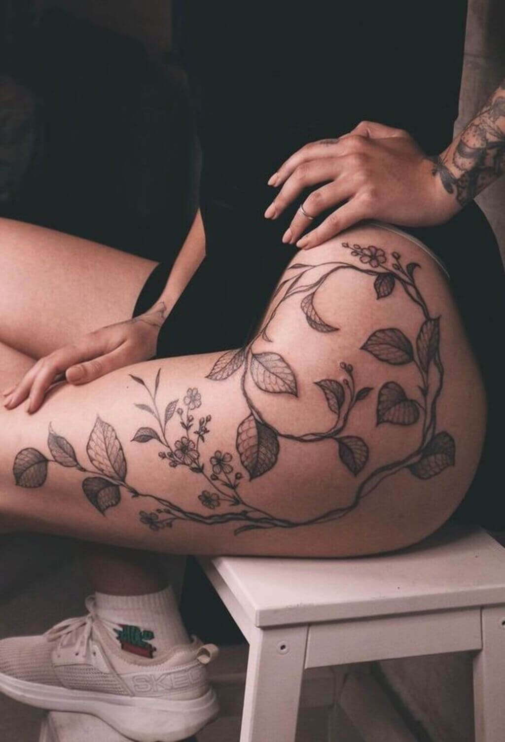 classy side thigh tattoo