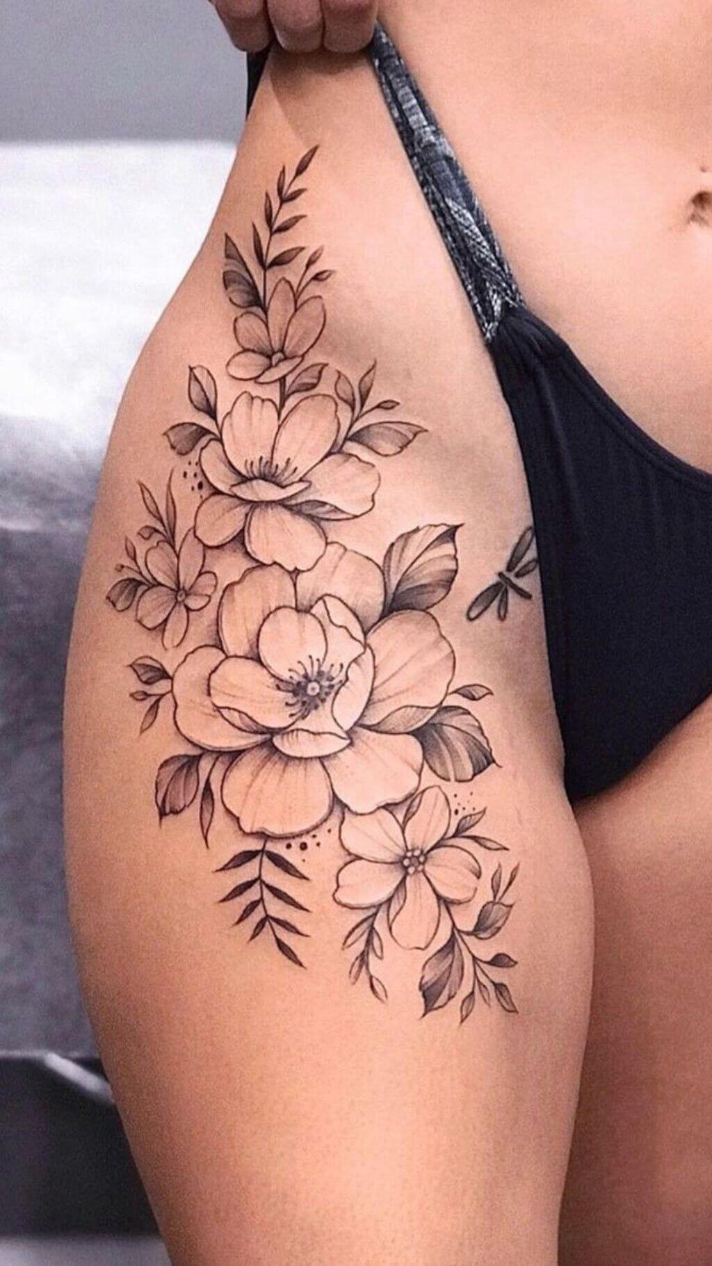 Floral Thigh Tattoo