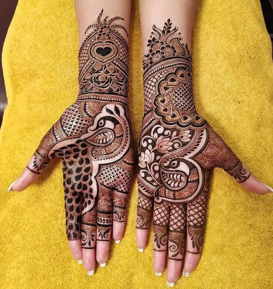 Peacocks and Heart Mehndi Design