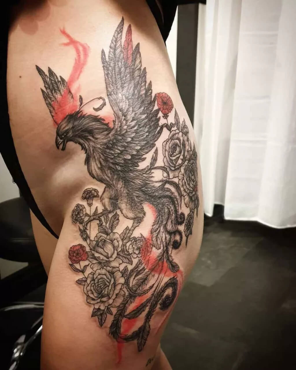 Phoenix Feminine Classy Thigh Tattoo