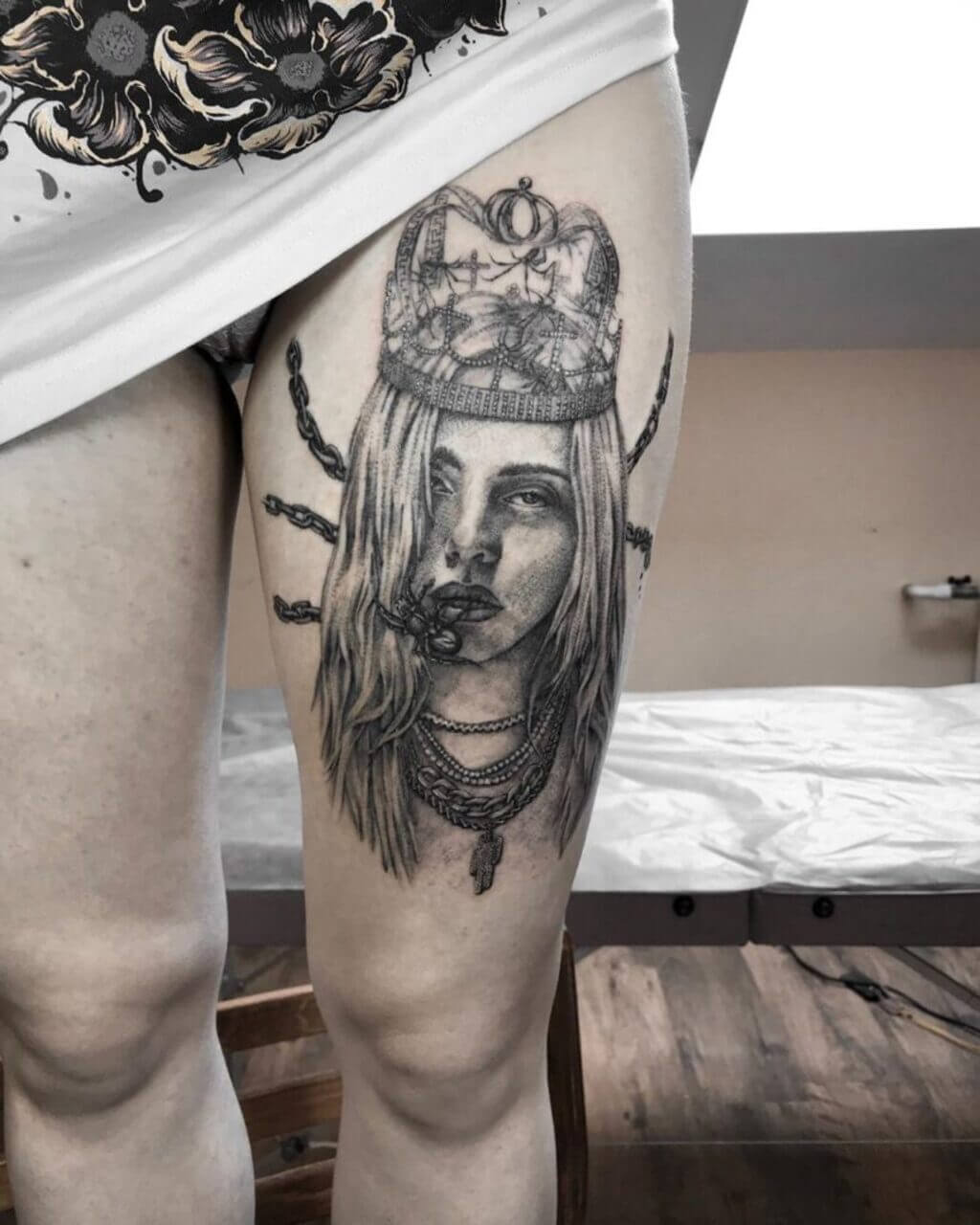 Portrait Thigh Tattoo