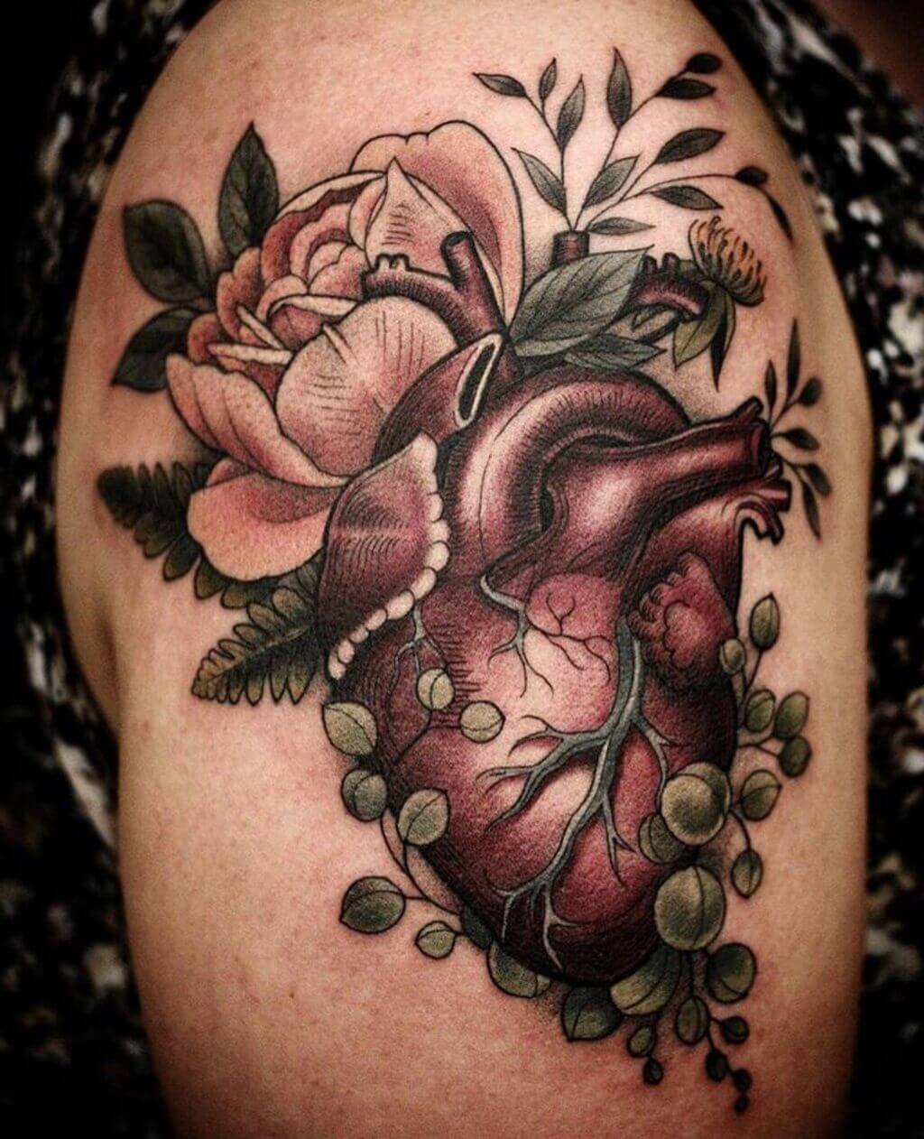 Human Heart Unique Thigh Tattoo