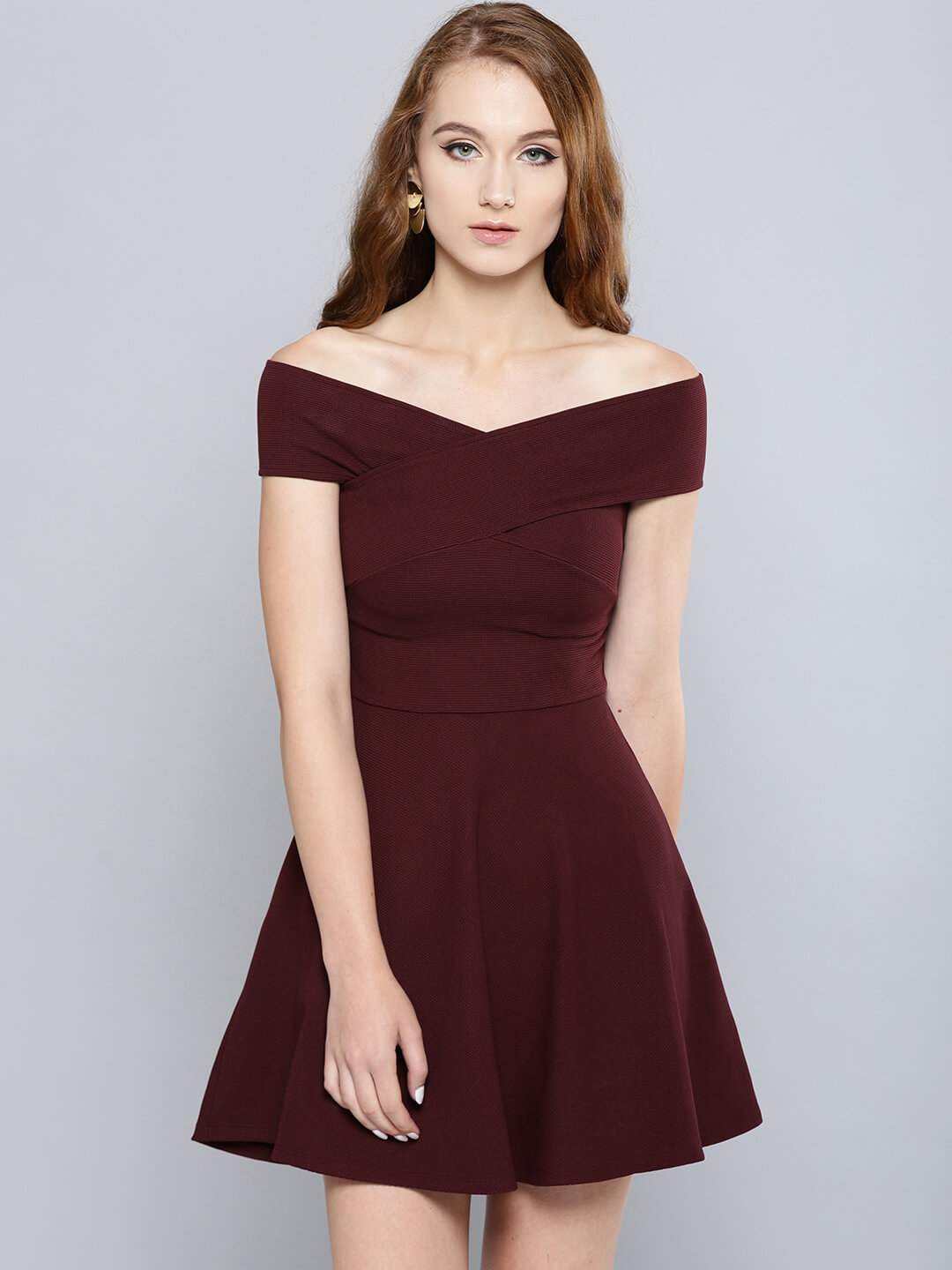 Off shoulder small maroon Birthday Outfits For Women