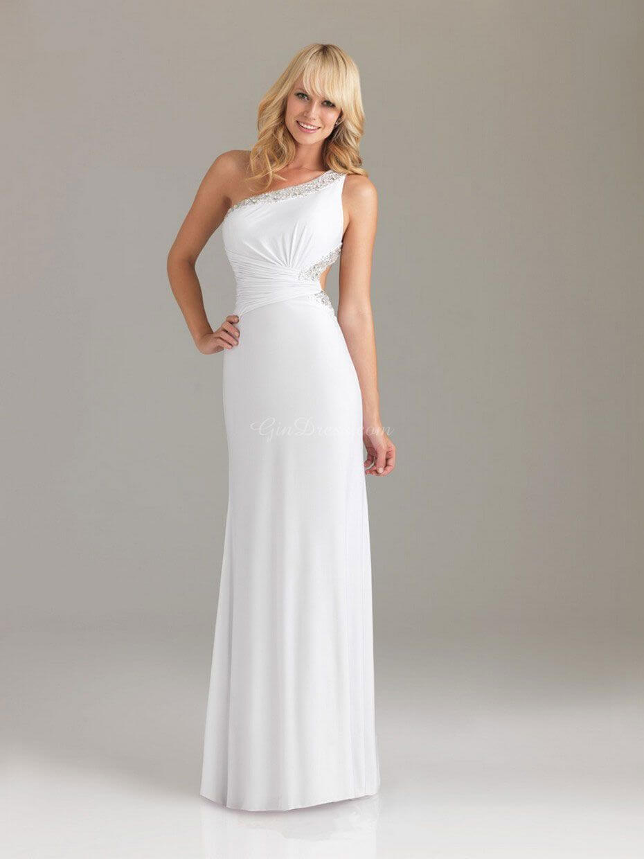 Long sleek white gown with waist cut Outfits For Women