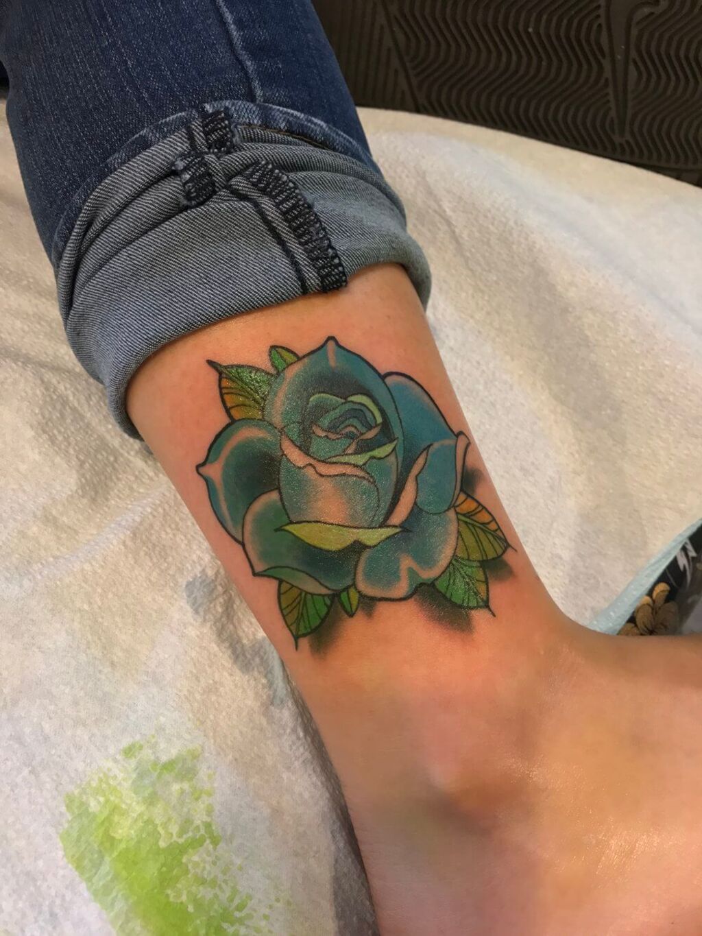 Blue Rose Tattoo For Ankle