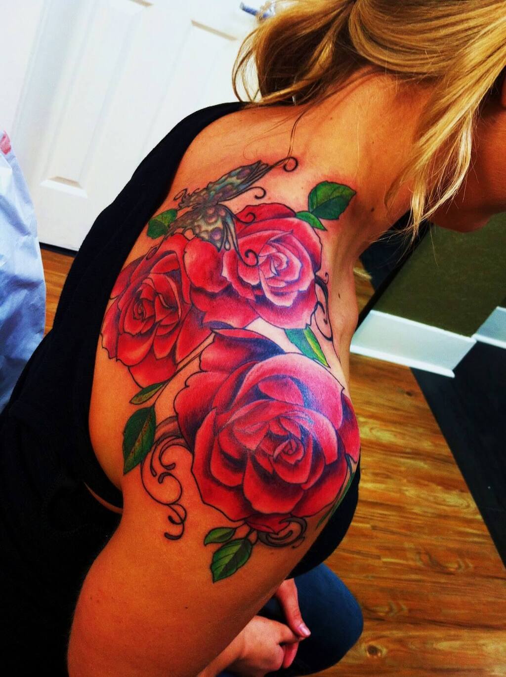 Colourful Rose Tattoo For Shoulder