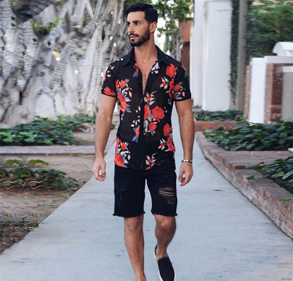 Men's Beach Wear Sheer Floral Shirts