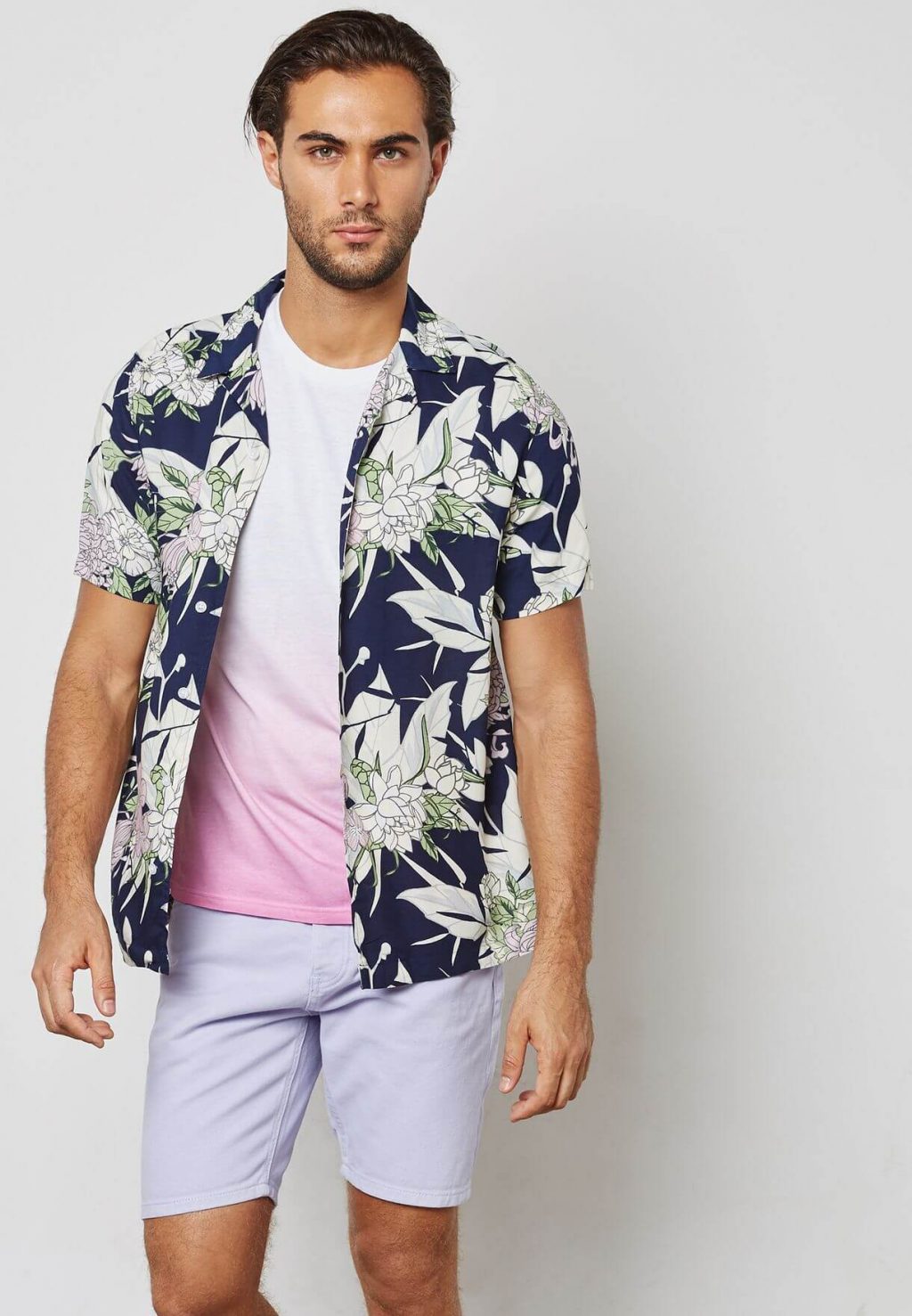 Men's Cotton Shorts With Floral Shirts