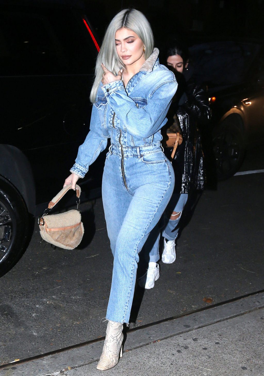 Kylie Jenner Street Style Denim Jumpsuit Outfit