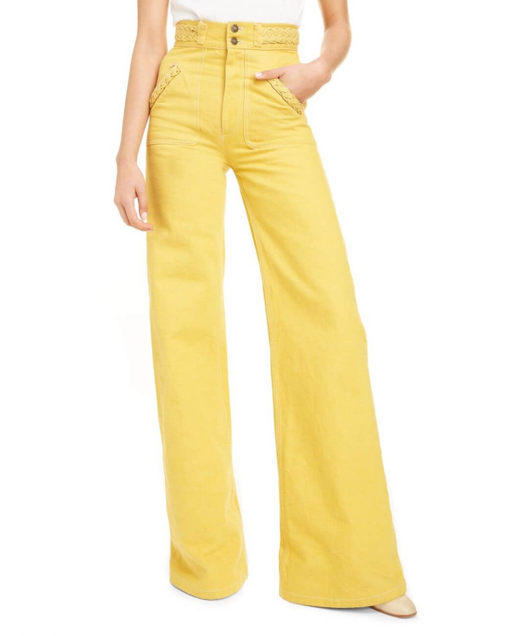 Braided High Waist Flare Leg Jeans