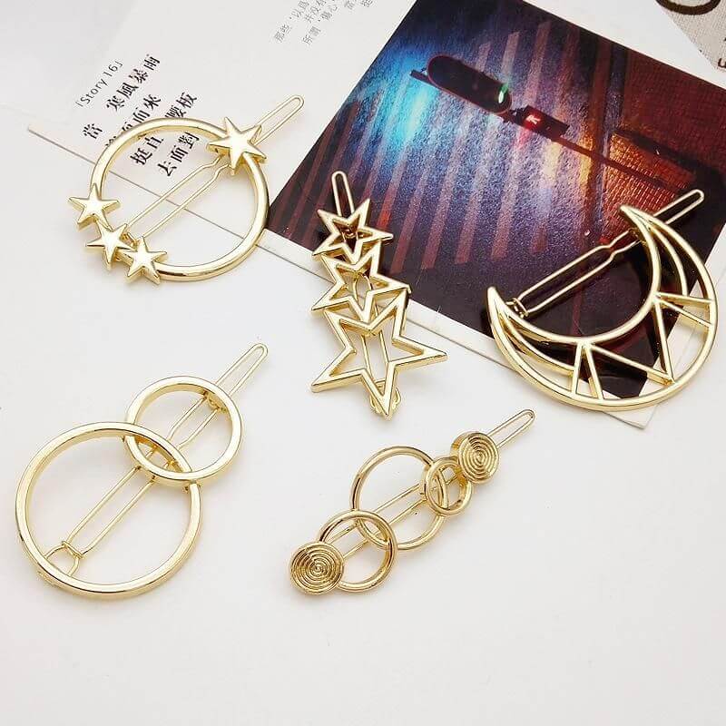 Pentagram, Star, and Moon Geometrical Hair Clips