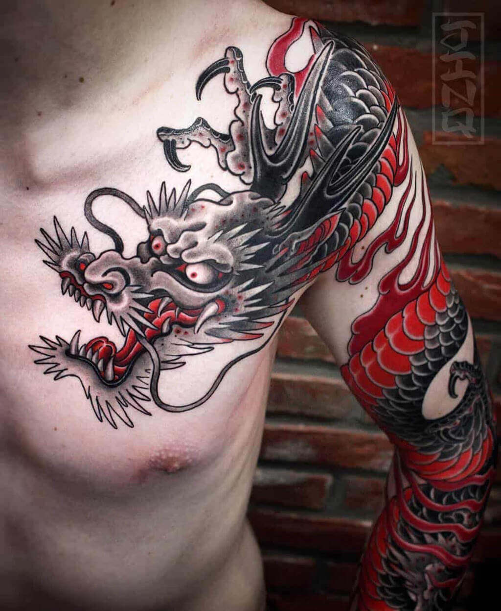 Dragon Tattoo: american traditional tattoo sleeve