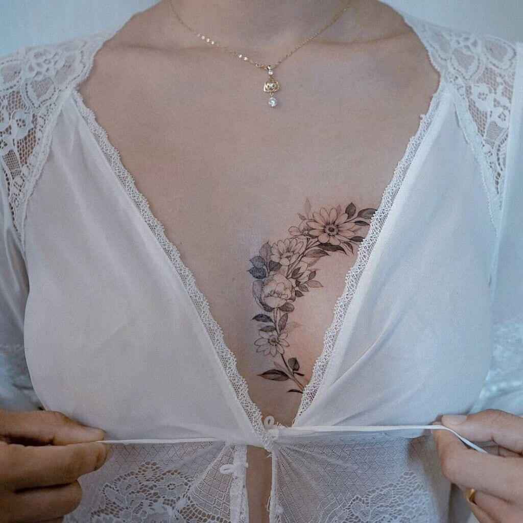 Floral Single Side Boob Tattoos