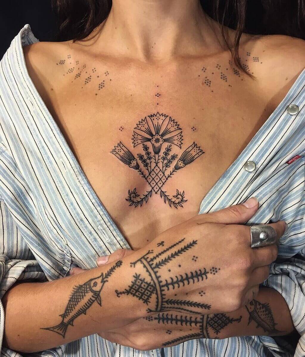 15+ Attractive Sternum Tattoo Designs and Ideas 2023