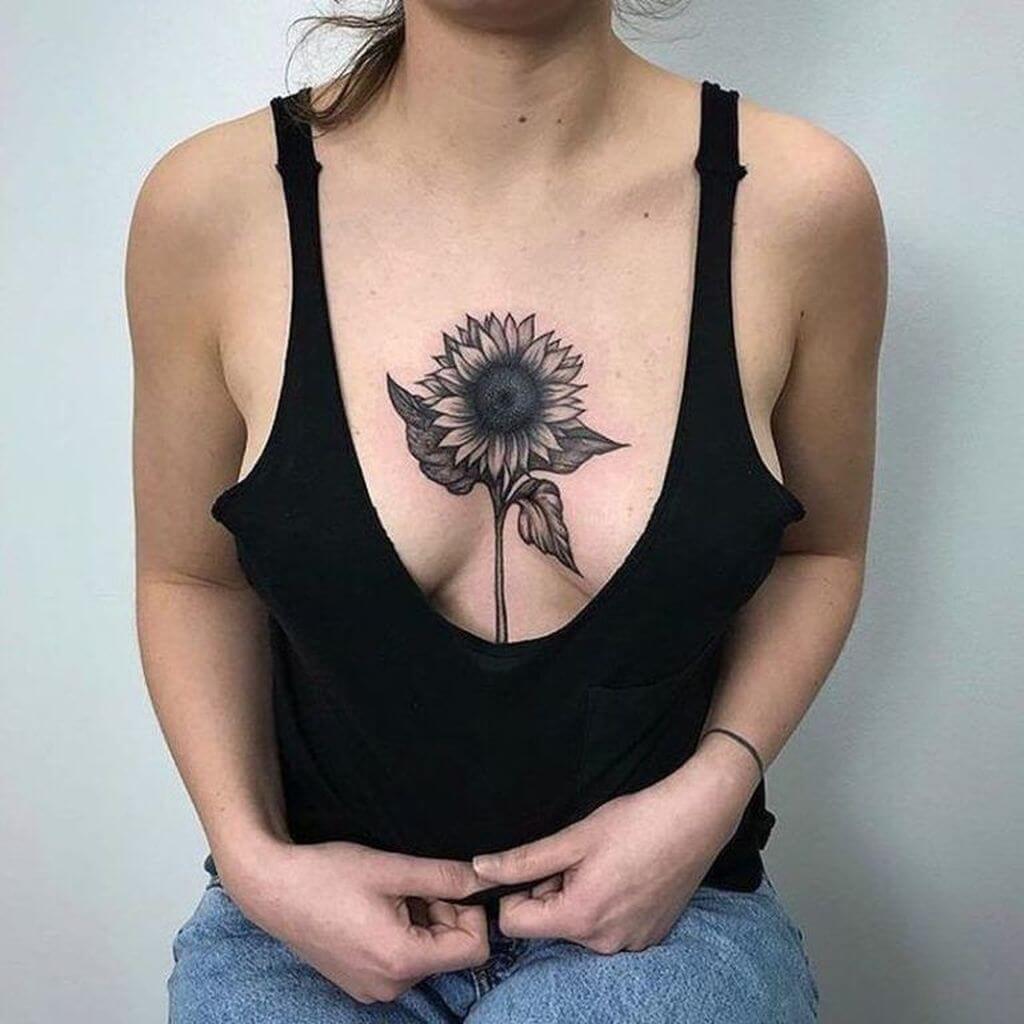 sunflower chest tattoos for women