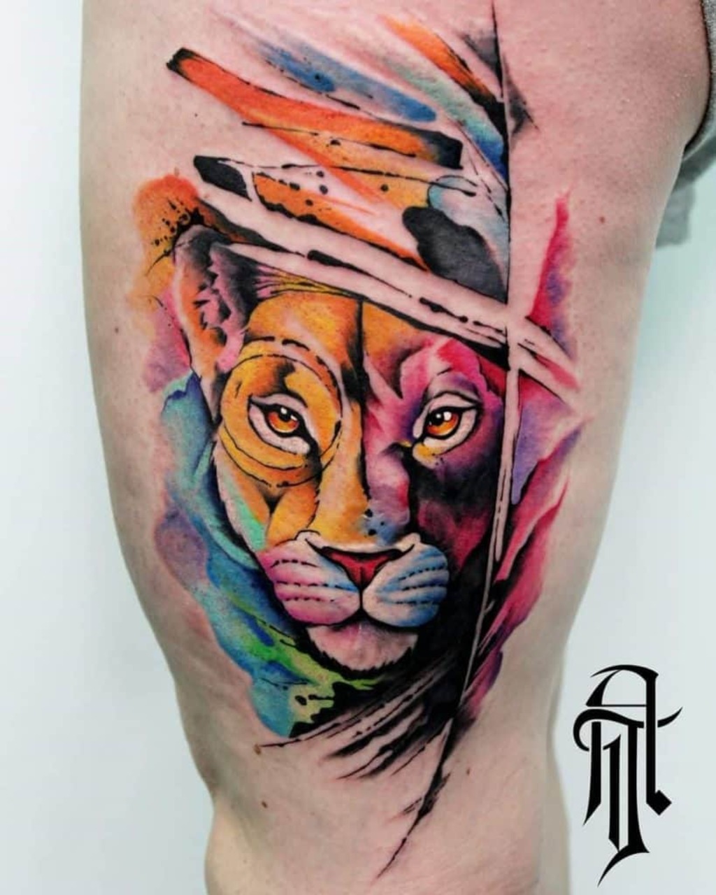 Lion hip tattoo for girls