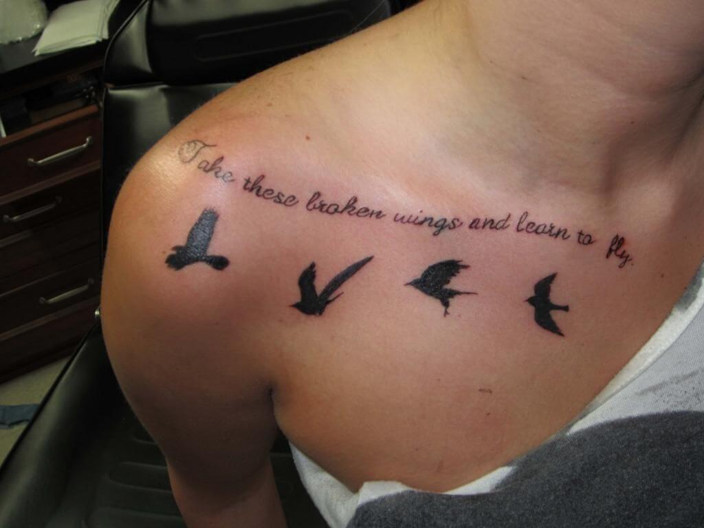 Collar Bone Upper Breast Tattoos for Females with Quote