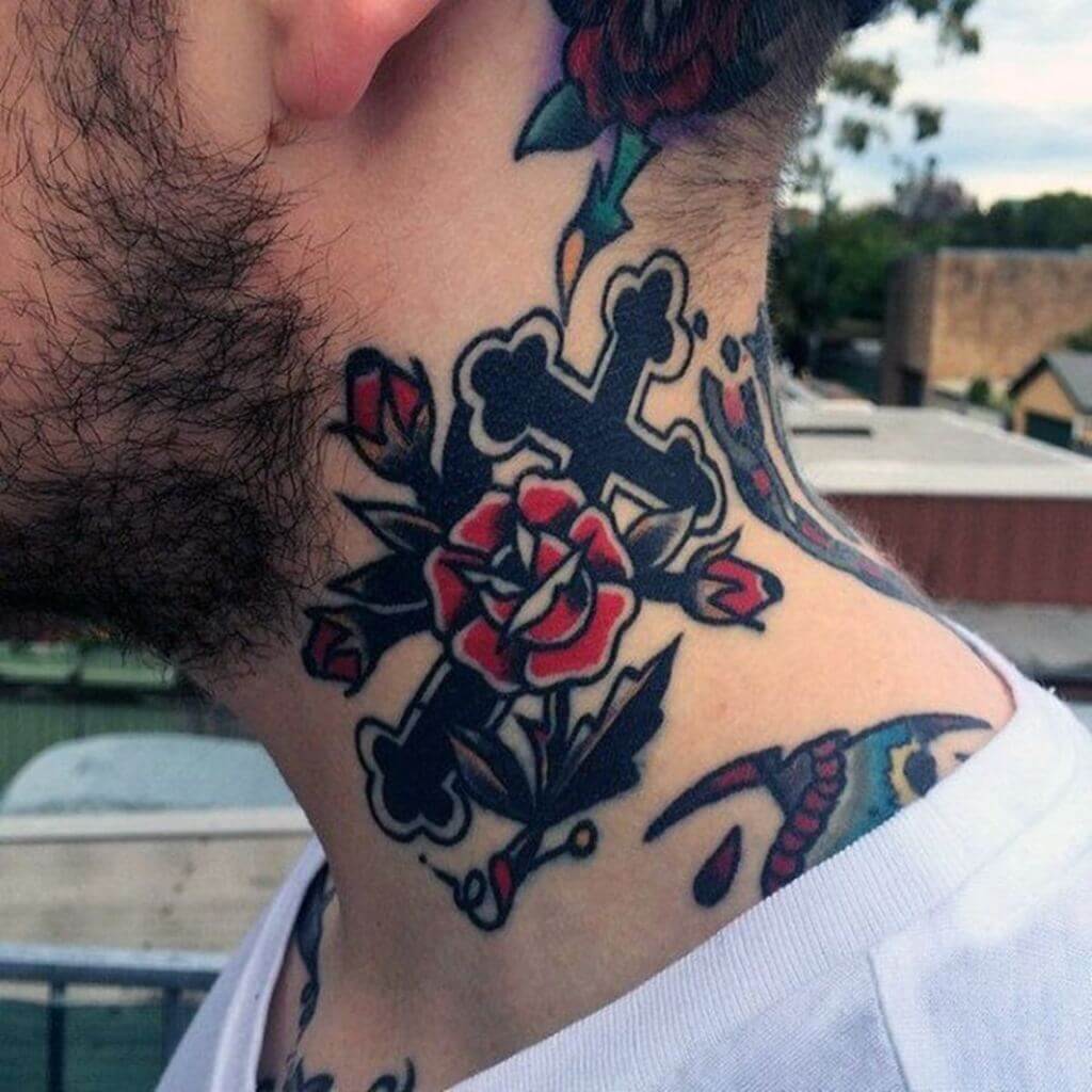 Cross with Flowers Tattoo