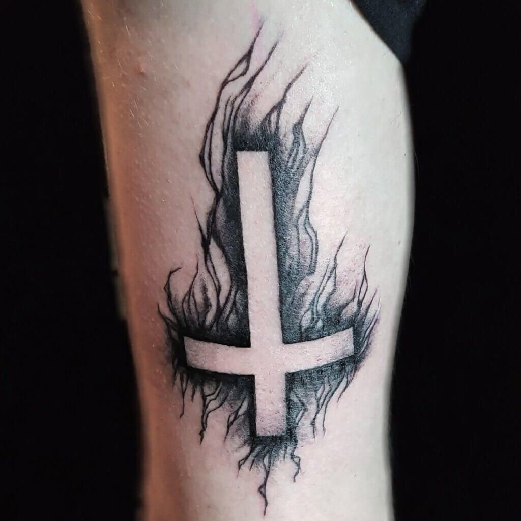 Upside Down Cross Tattoo