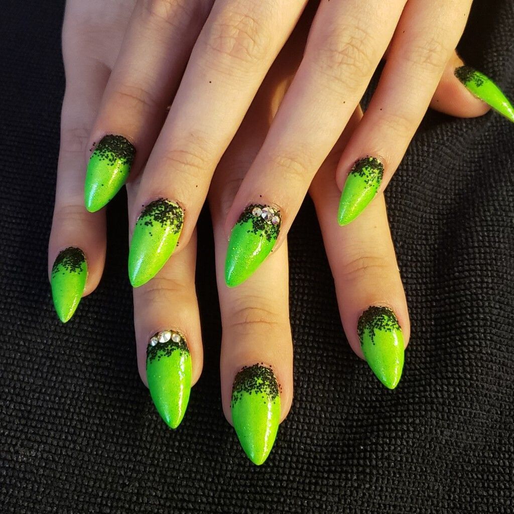 Neon Green and Black Nails