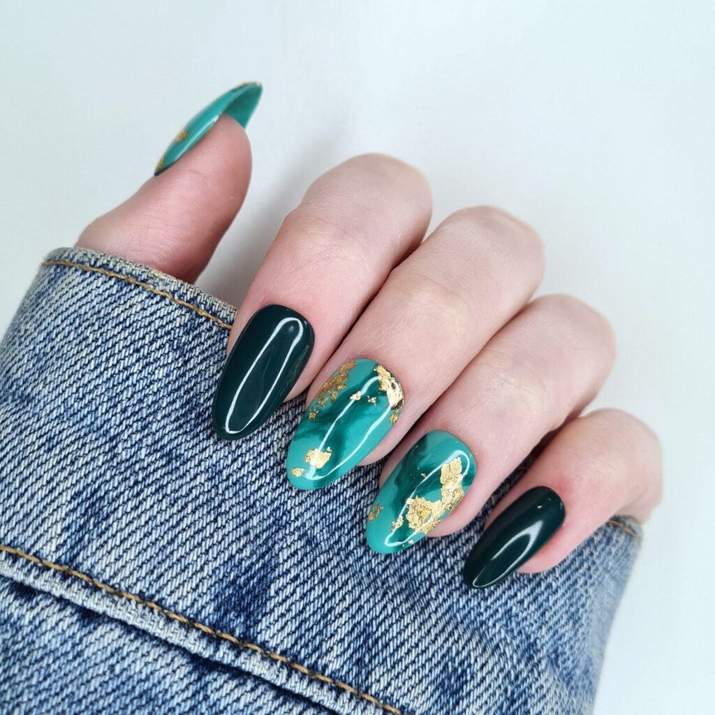 Emerald Green Marble Nail Design