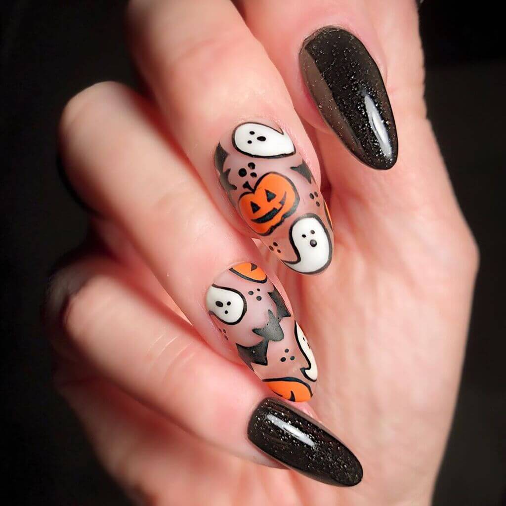 Eerie Black Halloween Nails design