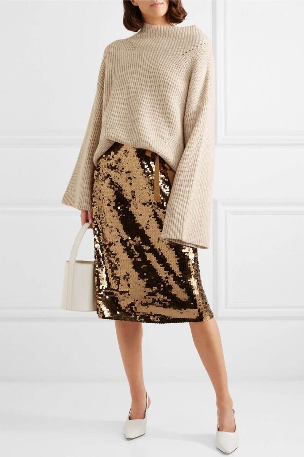 Grosgrain-Trimmed Sequined Crepe Skirt