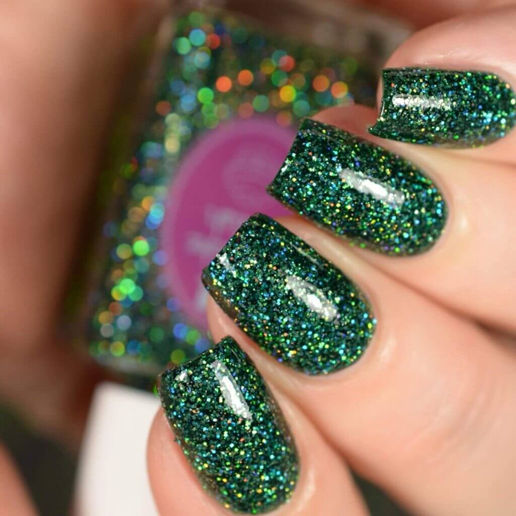 Green Goddess Holographic Glitter Short Nails