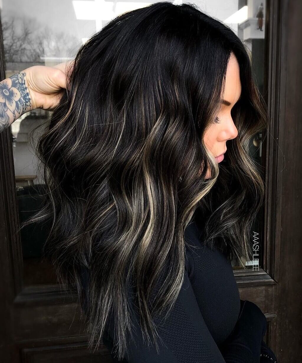 black hair with highlights straight