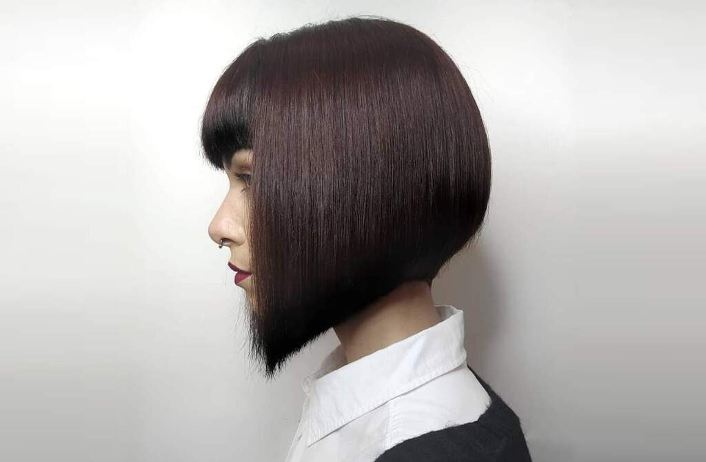 funky short stacked bob hairstyle
