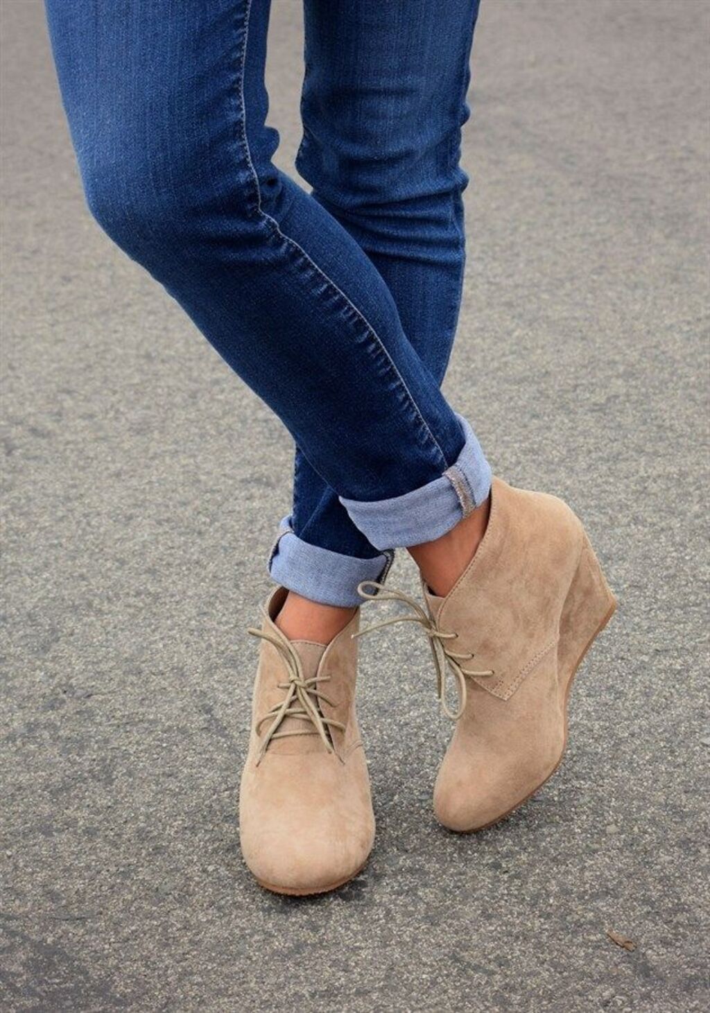 Lace-Up Suede Wedge Booties