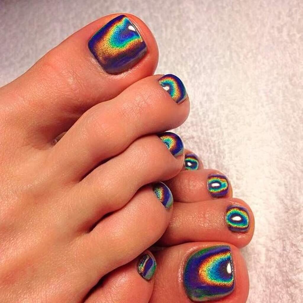 Holographic Purple Toe nails design