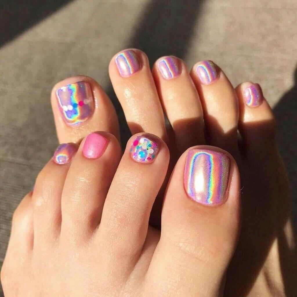 Toenails Design Of Holographic Purple