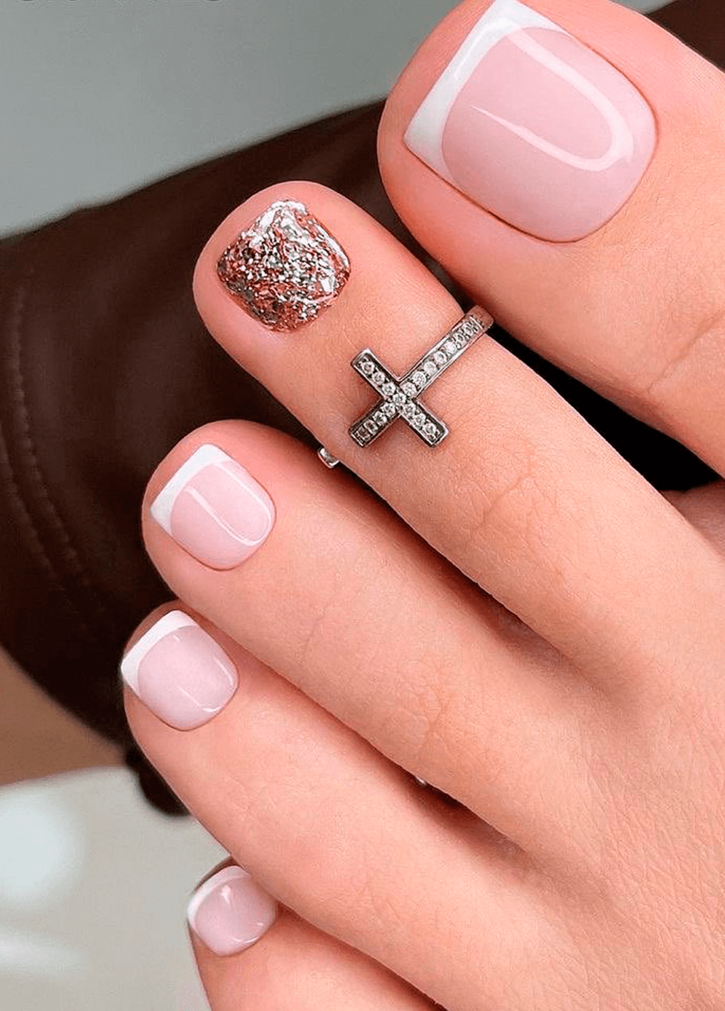 Embellished French Tip Toe Nail Designs