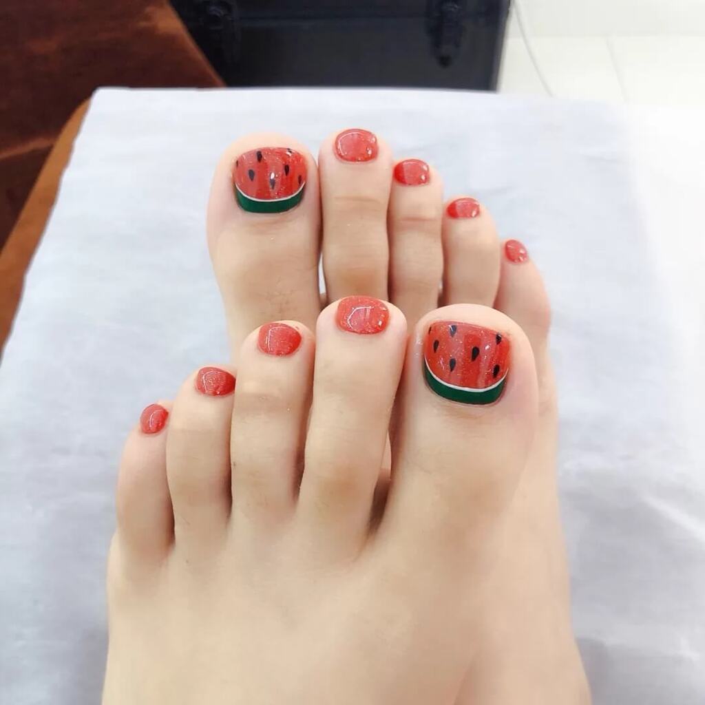 Summer Toe Nail Art with watermelon design