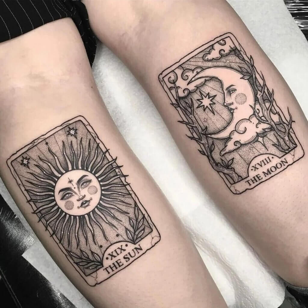 Tarot Tattoo with Sun and Moon