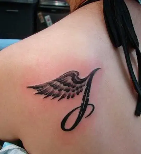 Angel Wings Tattoo With Feather