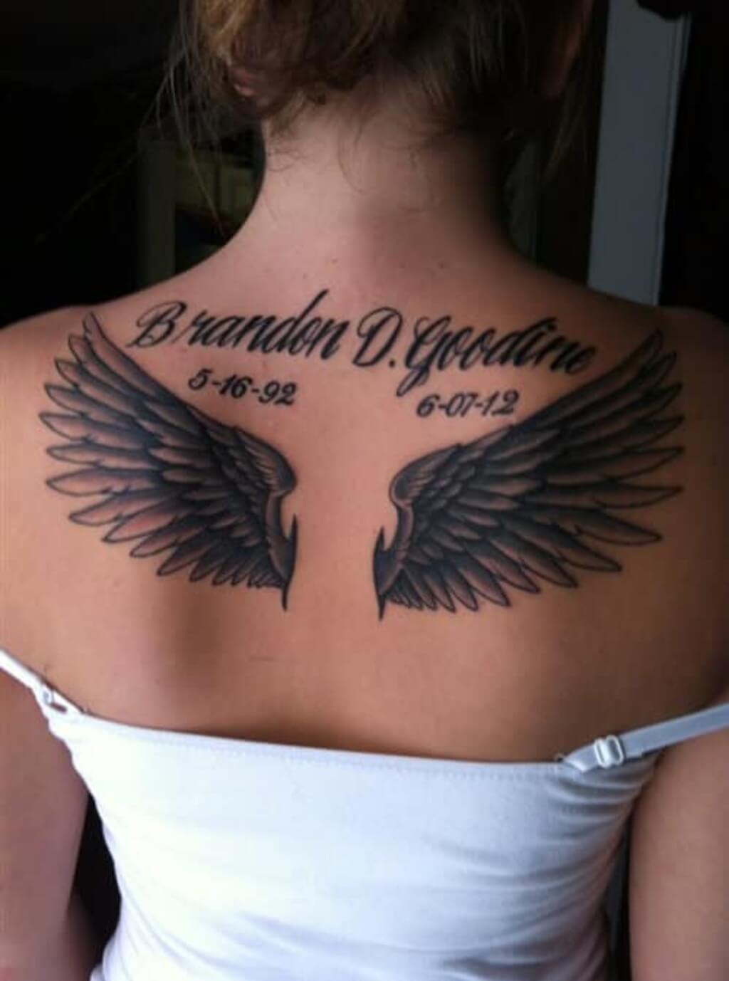 angel wings back tattoo girl