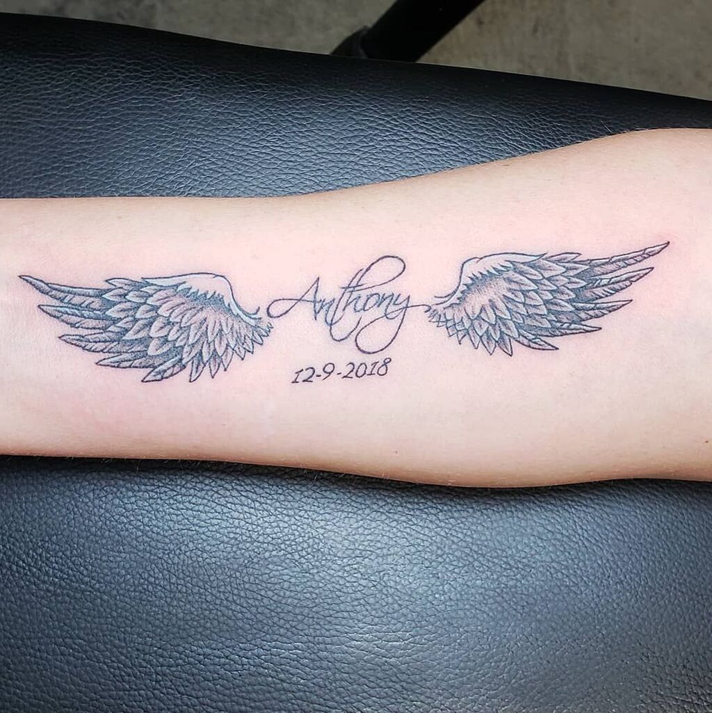 Angel Wings Name Tattoo