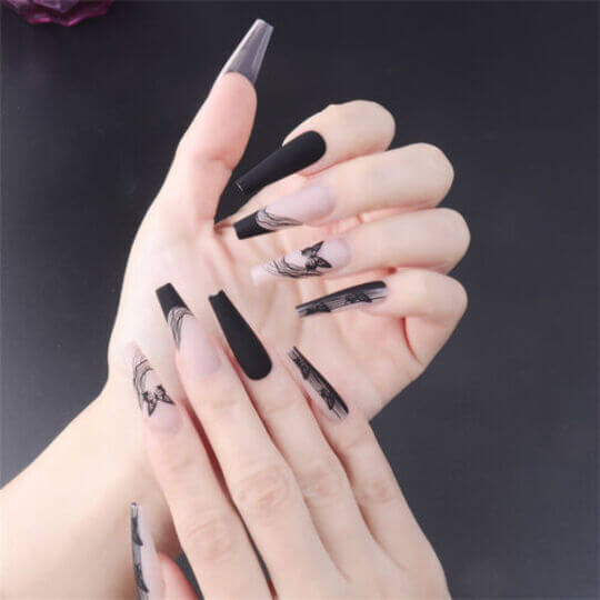 Black Nail with Butterfly Design